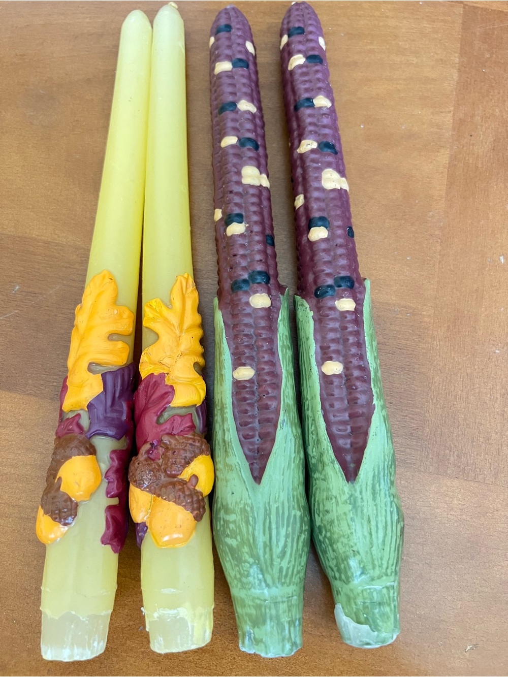 Fall Harvest corn & leaves taper candles 10”.